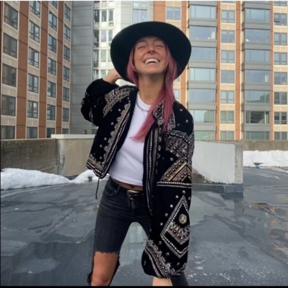 Free People Embroidered Puff sleeve jacket